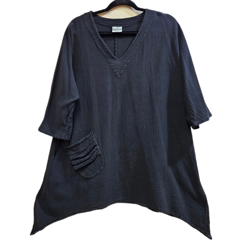 Women's Black Cottonseed Casual Wear 3/4 Sleeve Shark Bite Hem Tunic‎ Size M/L